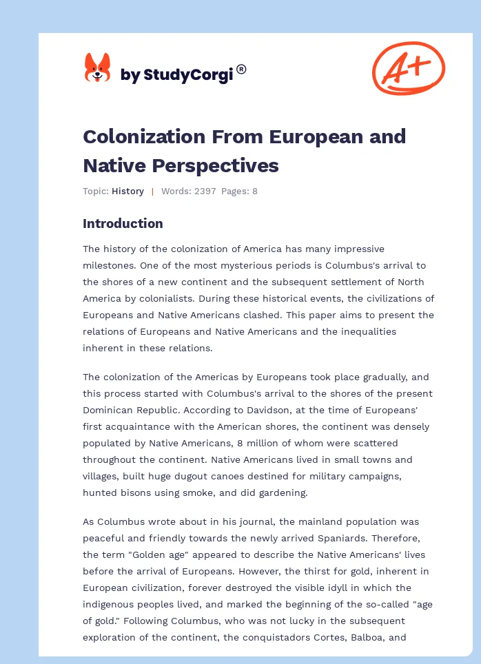 Colonization From European and Native Perspectives. Page 1