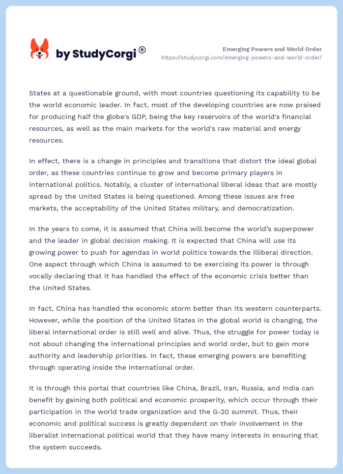 Emerging Powers and World Order. Page 2