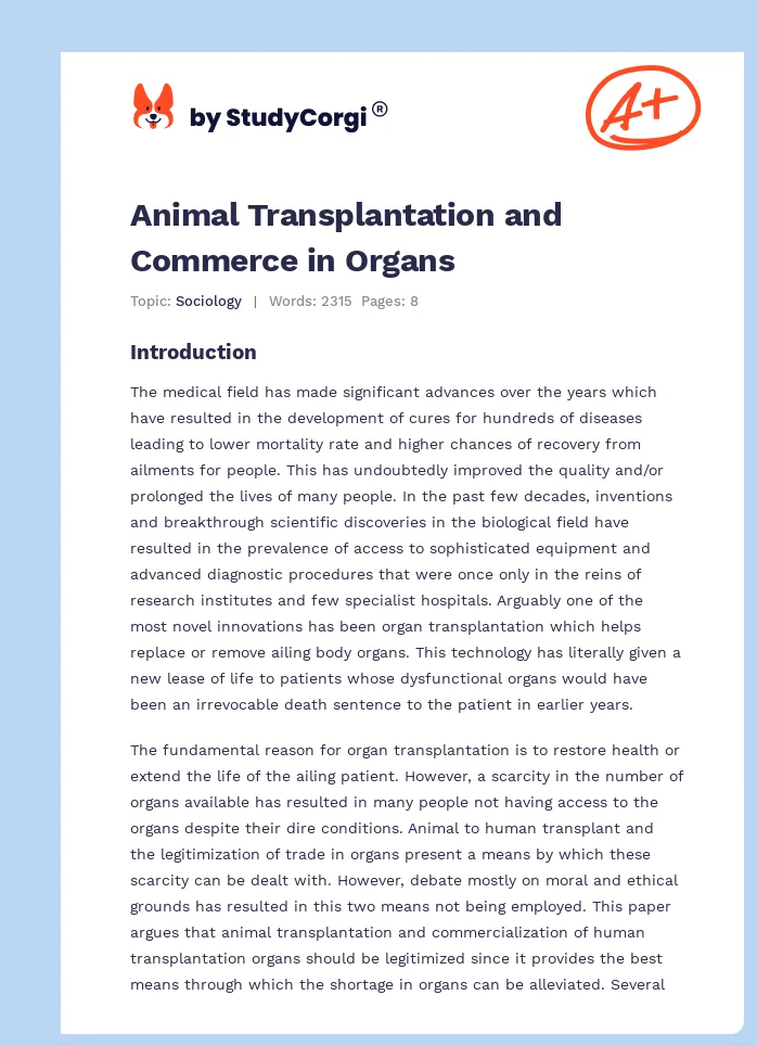 Animal Transplantation and Commerce in Organs. Page 1