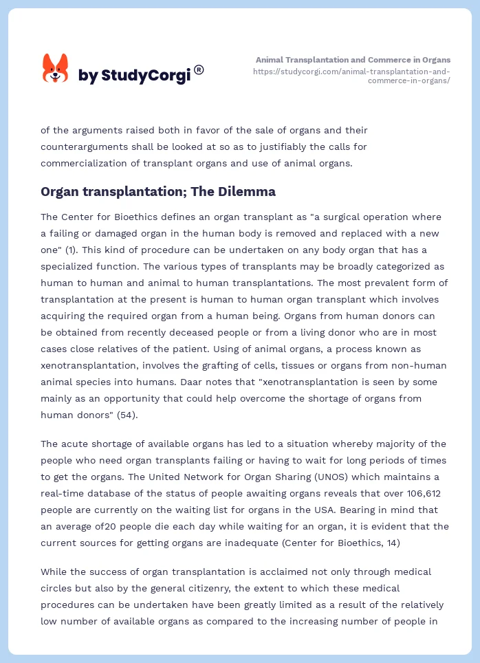Animal Transplantation and Commerce in Organs. Page 2