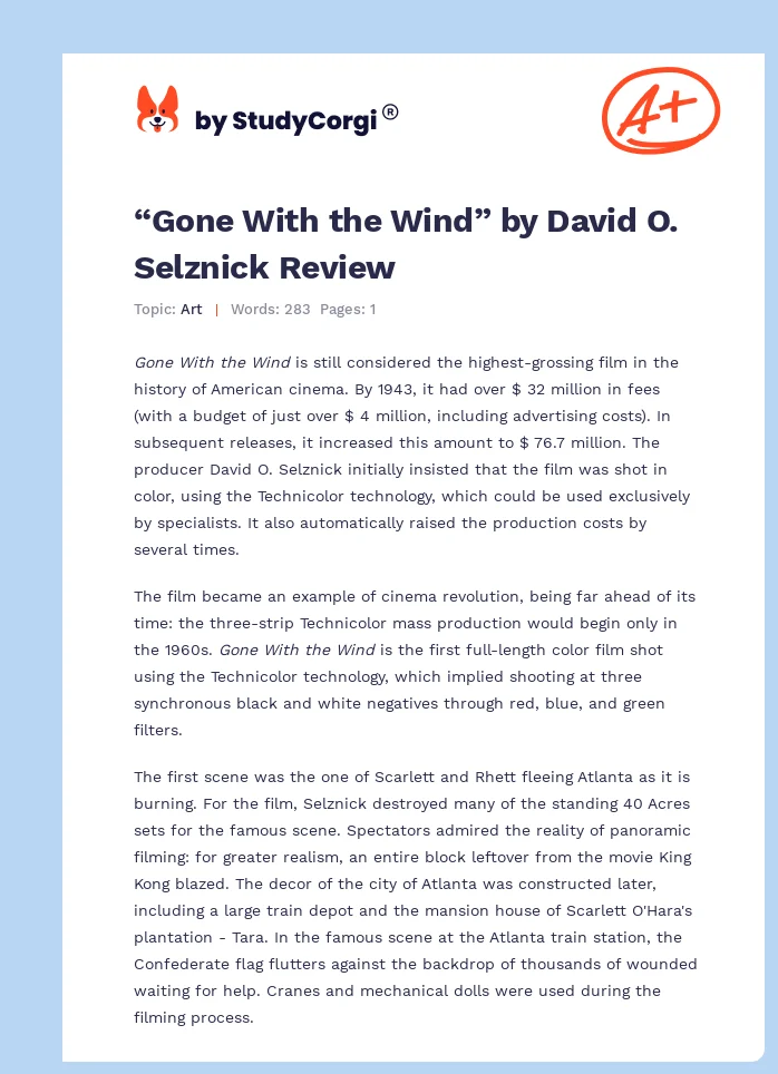 “Gone With the Wind” by David O. Selznick Review. Page 1