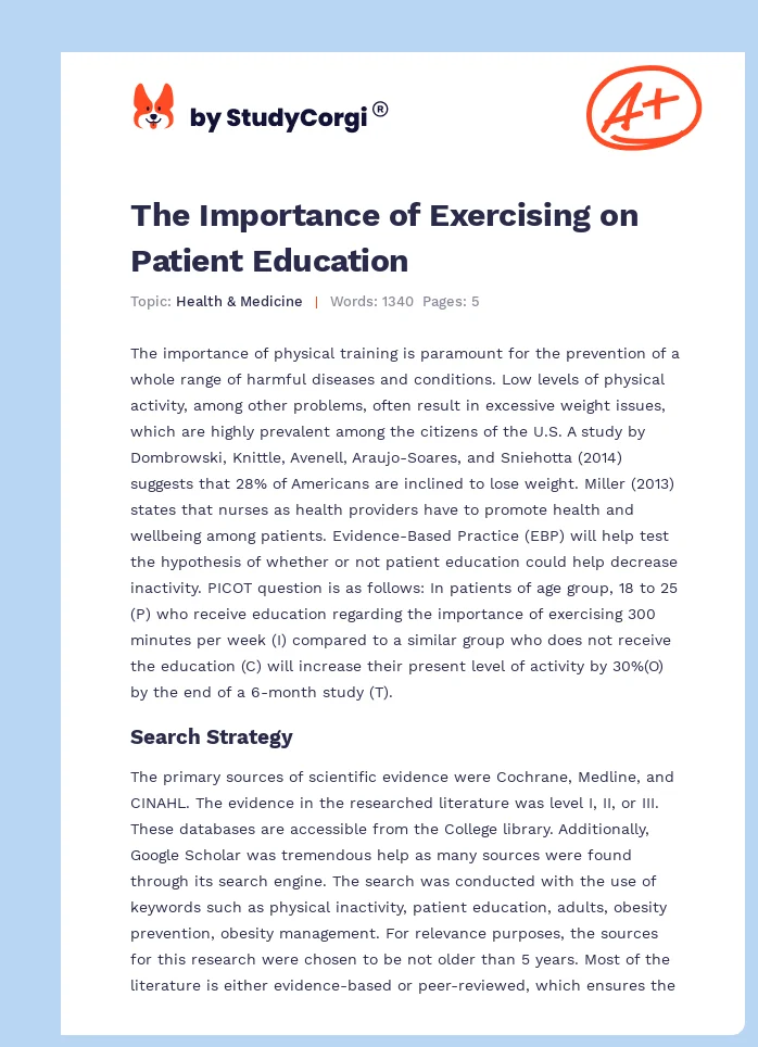 The Importance of Exercising on Patient Education. Page 1