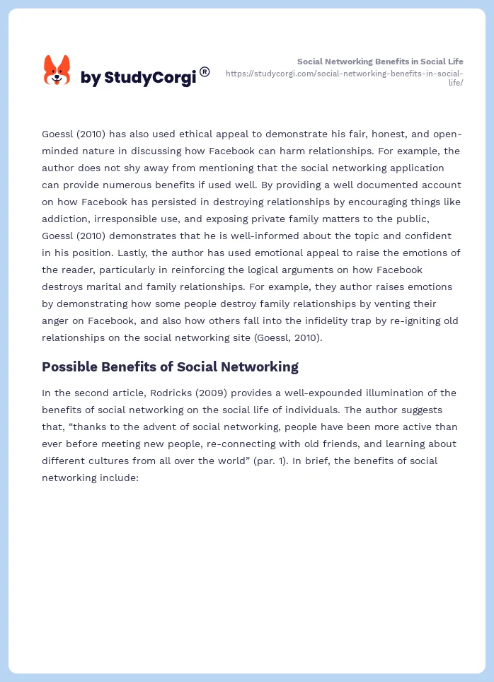 Social Networking Benefits in Social Life. Page 2
