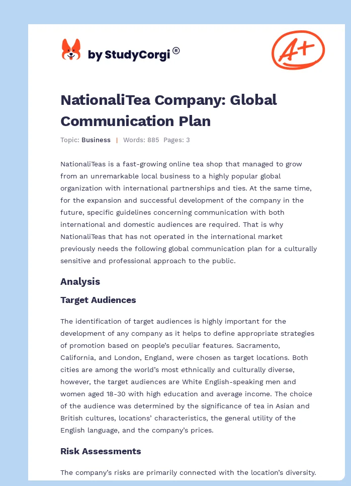 NationaliTea Company: Global Communication Plan. Page 1