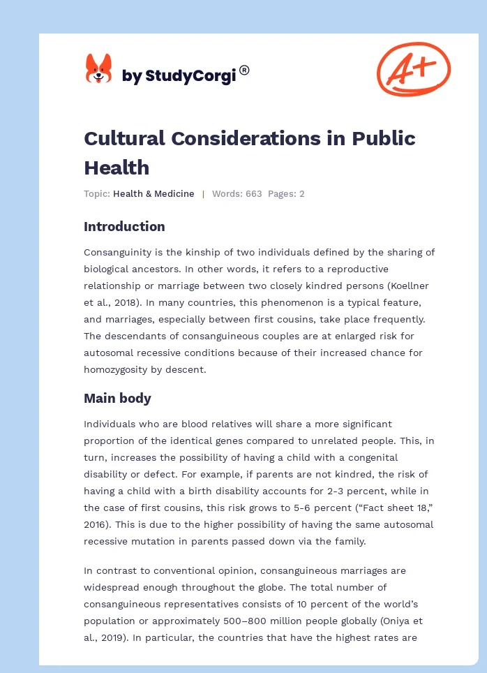 Cultural Considerations in Public Health. Page 1
