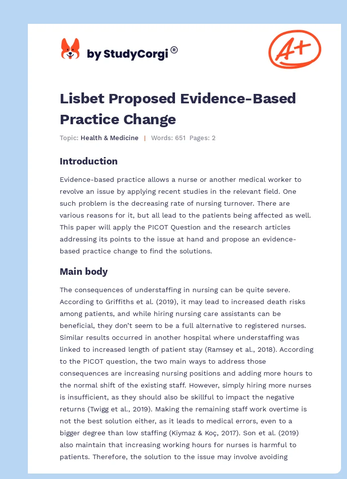 Lisbet Proposed Evidence-Based Practice Change. Page 1
