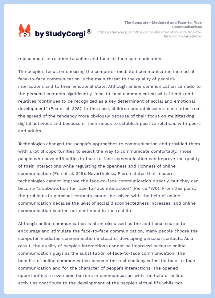 The Computer-Mediated and Face-to-Face Communications. Page 2