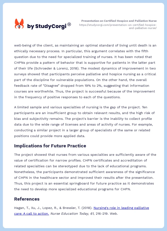 Presentation on Certified Hospice and Palliative Nurse. Page 2