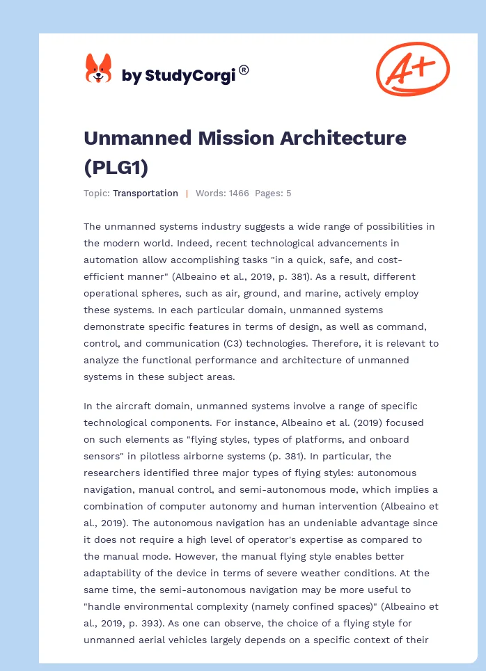 Unmanned Mission Architecture (PLG1). Page 1