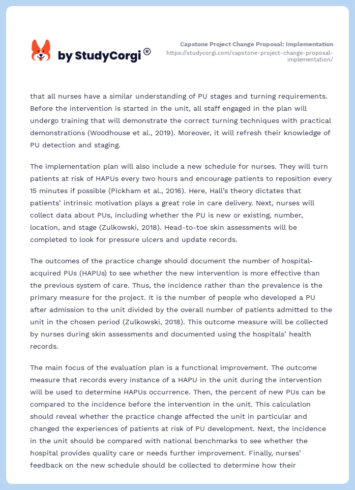 Capstone Project Change Proposal: Implementation. Page 2