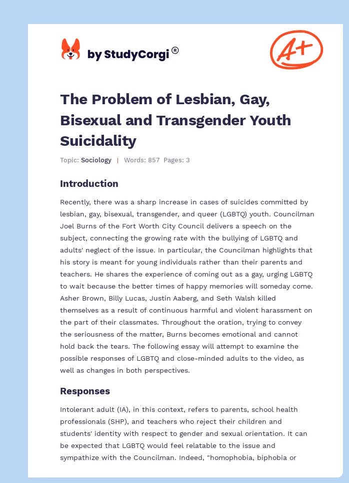 The Problem of Lesbian, Gay, Bisexual and Transgender Youth Suicidality. Page 1