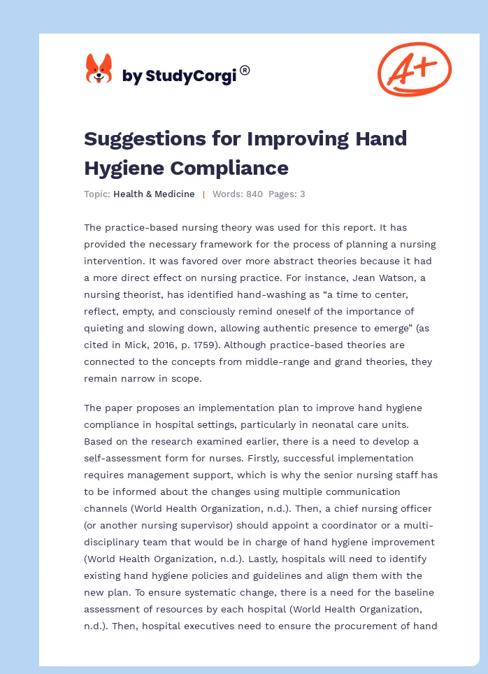 Suggestions for Improving Hand Hygiene Compliance. Page 1