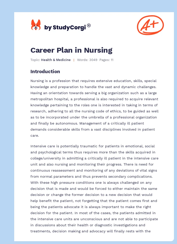 Career Plan in Nursing. Page 1