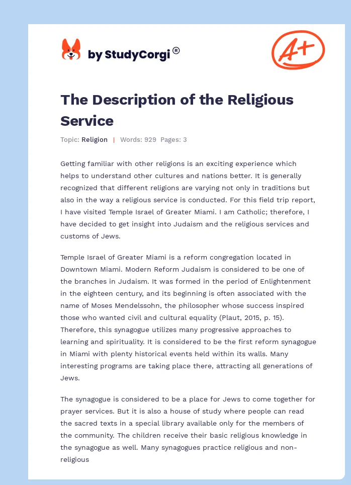 The Description of the Religious Service. Page 1