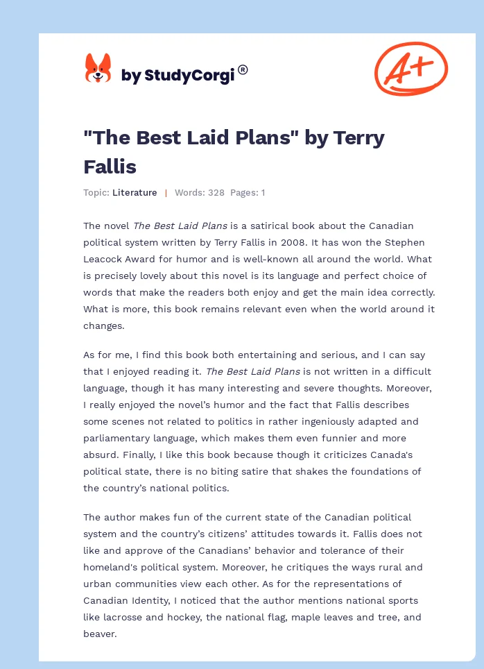 "The Best Laid Plans" by Terry Fallis. Page 1
