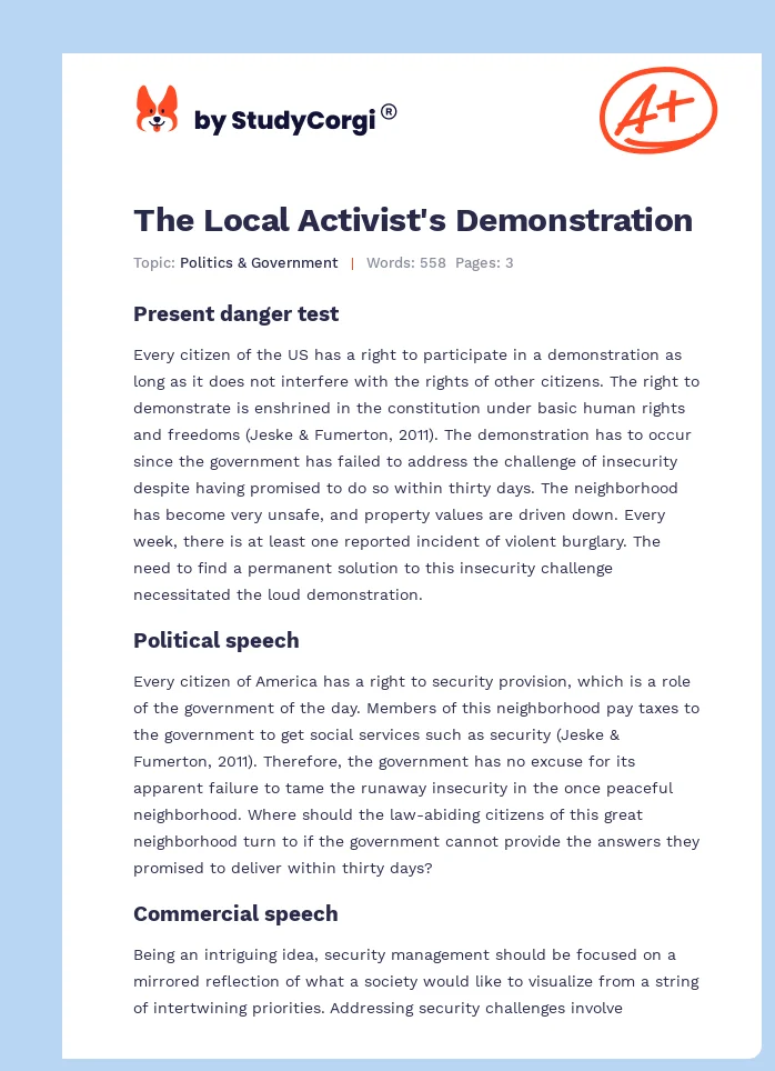 The Local Activist's Demonstration. Page 1