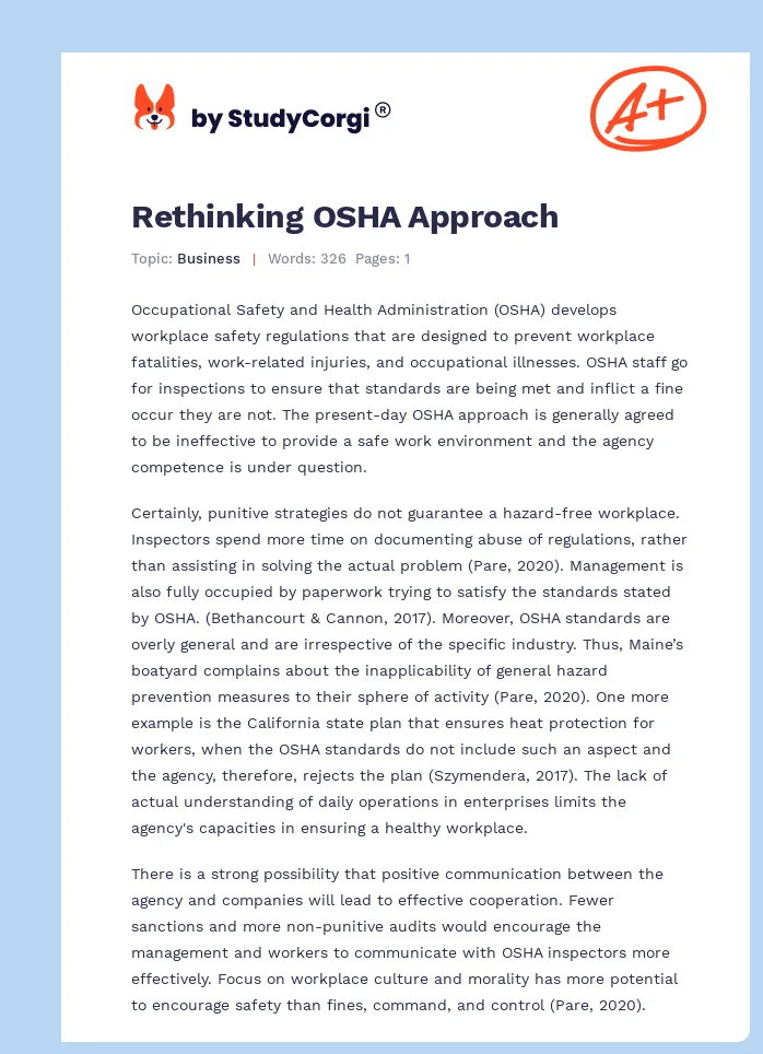 Rethinking OSHA Approach. Page 1