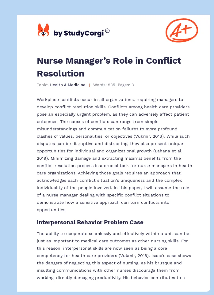 Nurse Manager’s Role in Conflict Resolution. Page 1