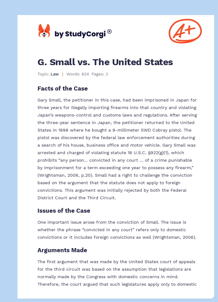 G. Small vs. The United States. Page 1