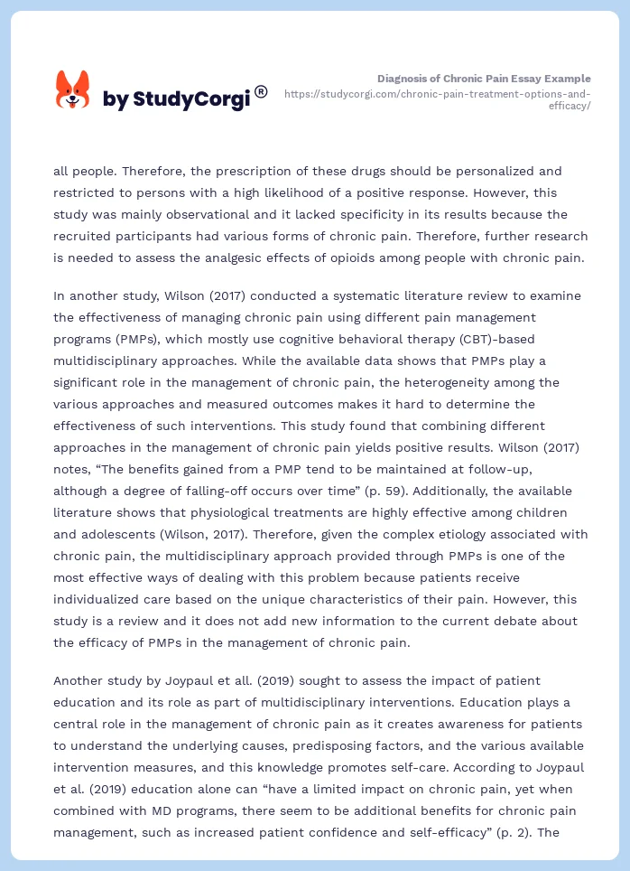 Chronic Pain: Treatment Options and Efficacy. Page 2