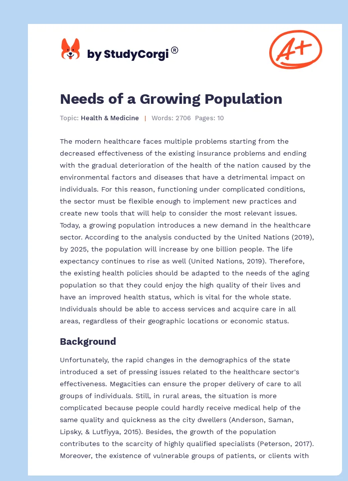 Needs of a Growing Population. Page 1