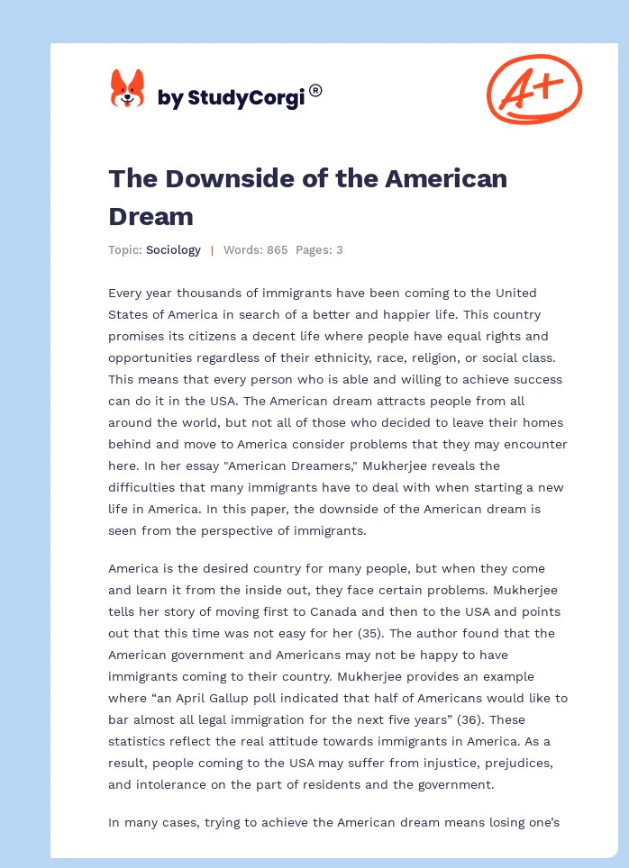 The Downside of the American Dream. Page 1
