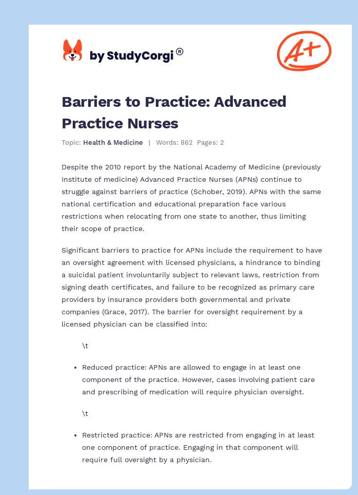 Barriers to Practice: Advanced Practice Nurses. Page 1