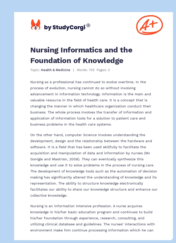 Nursing Informatics and the Foundation of Knowledge. Page 1