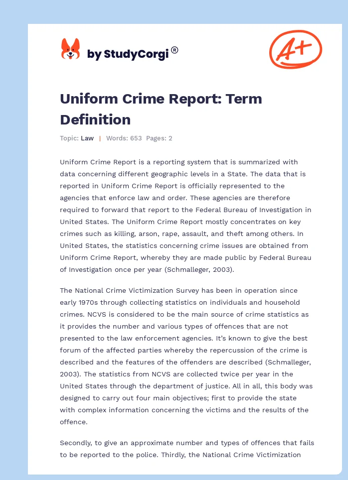 Uniform Crime Report: Term Definition. Page 1