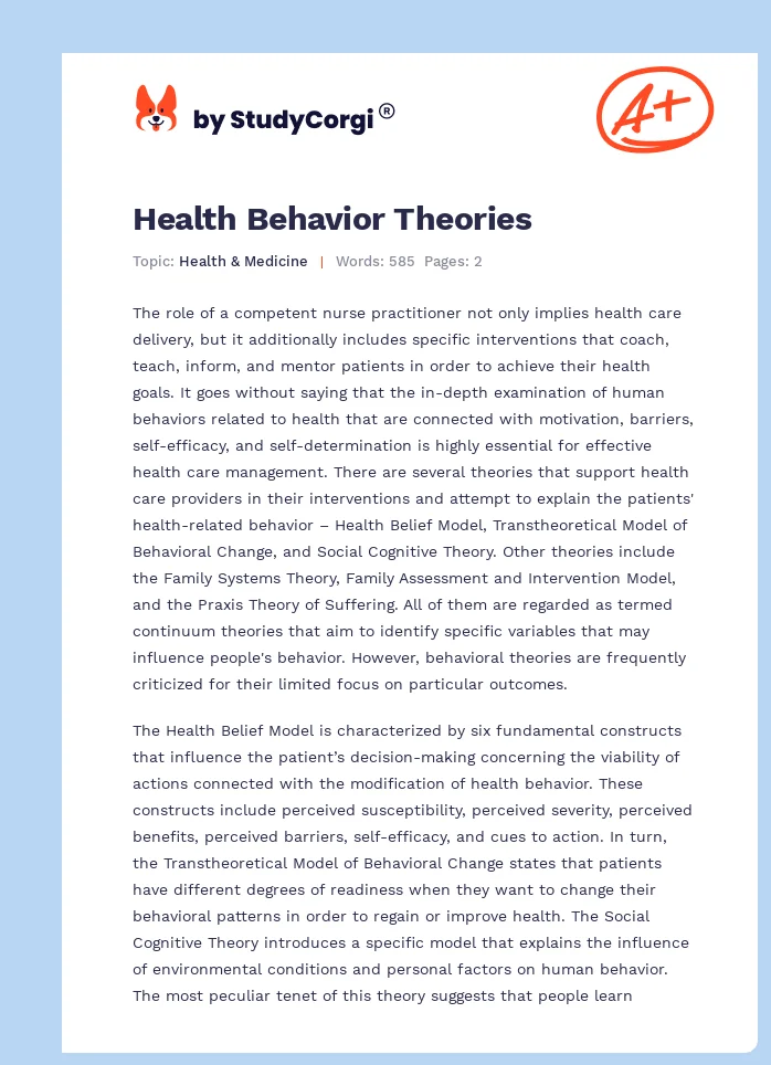 Health Behavior Theories. Page 1