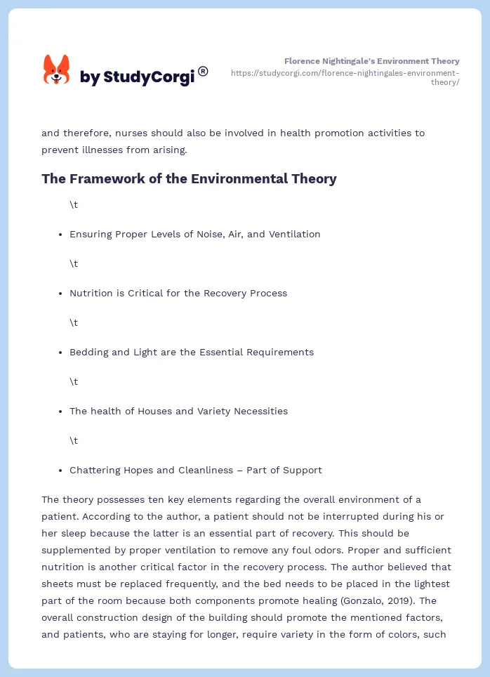 Florence Nightingale's Environment Theory. Page 2