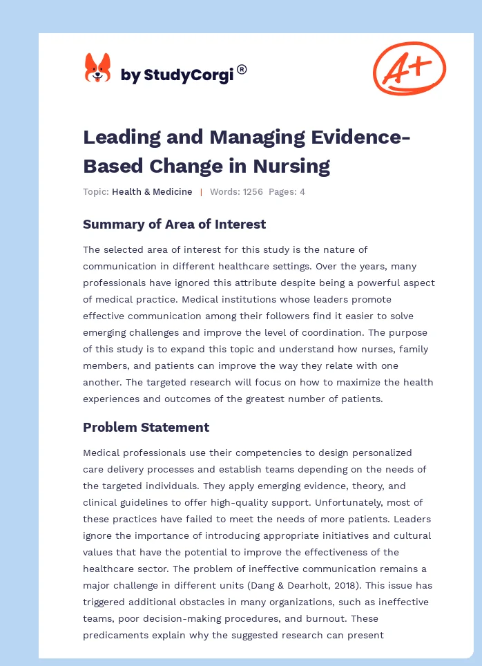 Leading and Managing Evidence-Based Change in Nursing. Page 1