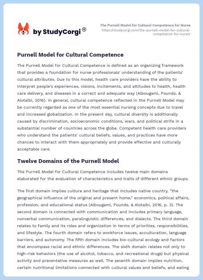 The Purnell Model for Cultural Competence for Nurse. Page 2