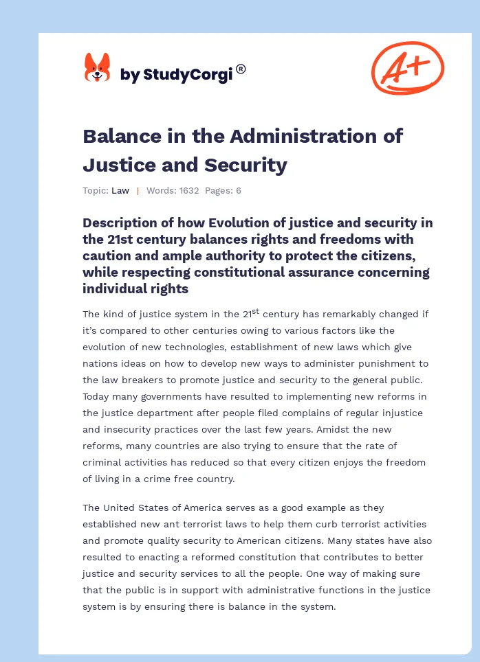 Balance in the Administration of Justice and Security. Page 1