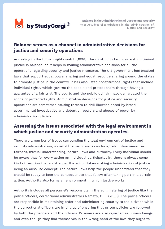 Balance in the Administration of Justice and Security. Page 2