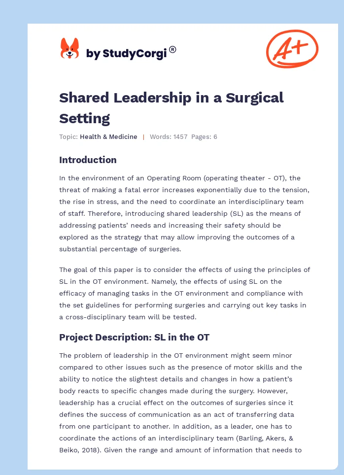 Shared Leadership in a Surgical Setting. Page 1