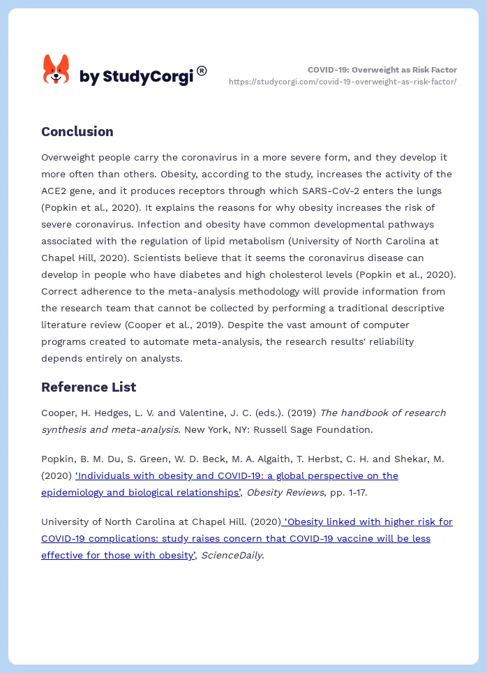 COVID-19: Overweight as Risk Factor. Page 2