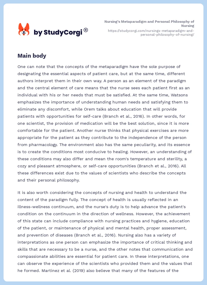 Nursing’s Metaparadigm and Personal Philosophy of Nursing. Page 2