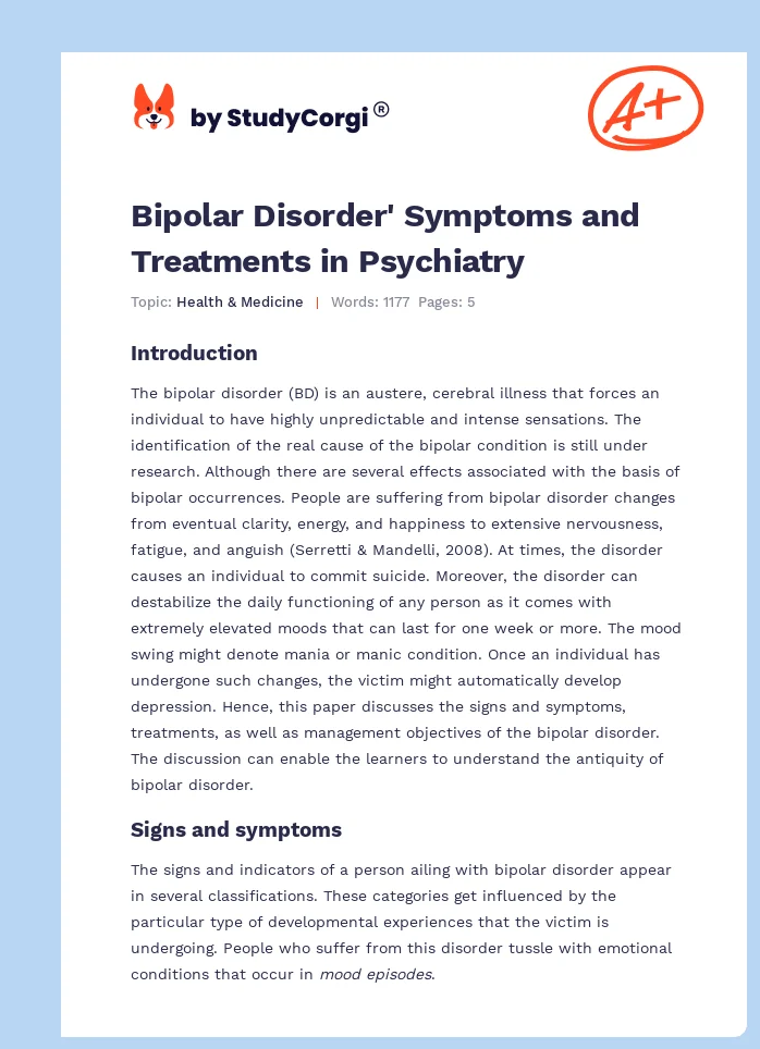 Bipolar Disorder' Symptoms and Treatments in Psychiatry. Page 1