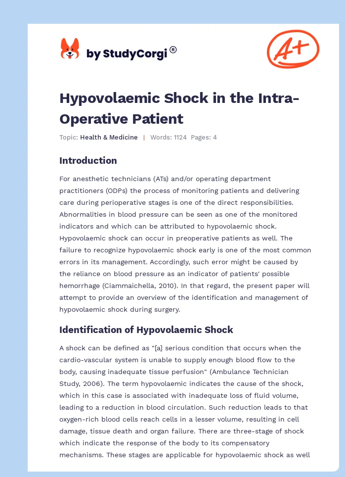 Hypovolaemic Shock in the Intra-Operative Patient. Page 1