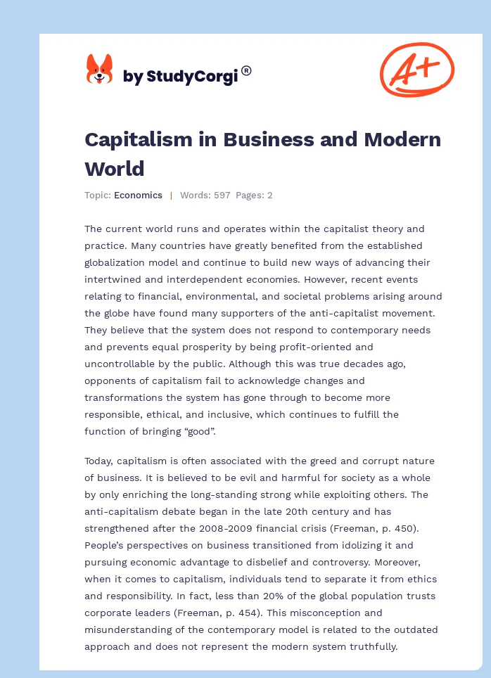 Capitalism in Business and Modern World. Page 1