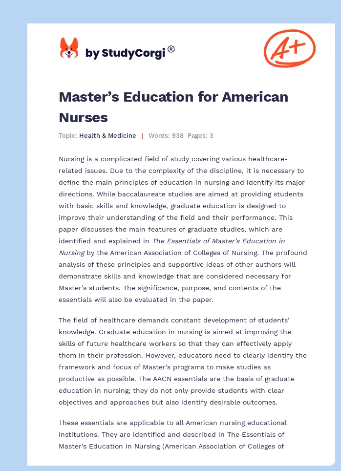 Master’s Education for American Nurses. Page 1