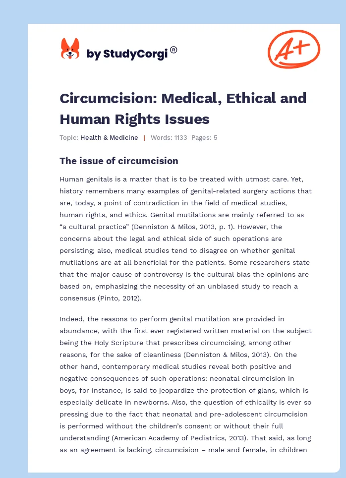 Circumcision: Medical, Ethical and Human Rights Issues. Page 1