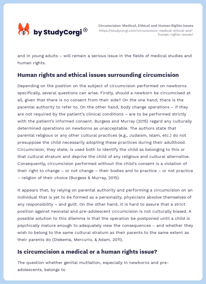 Circumcision: Medical, Ethical and Human Rights Issues. Page 2