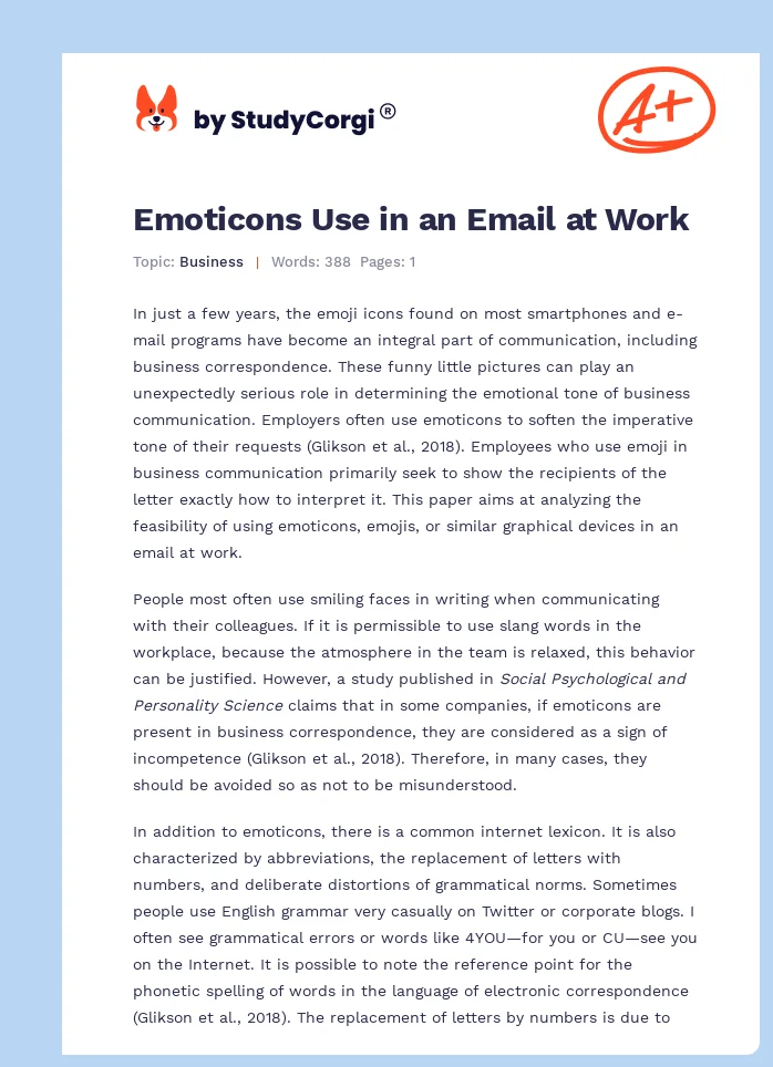 Emoticons Use in an Email at Work. Page 1