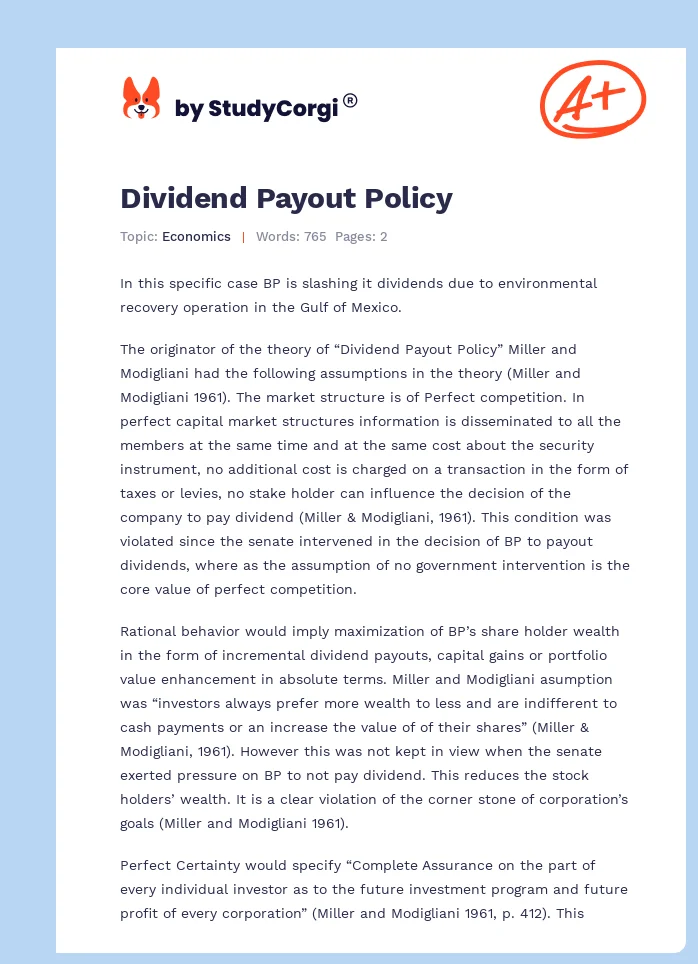 Dividend Payout Policy. Page 1