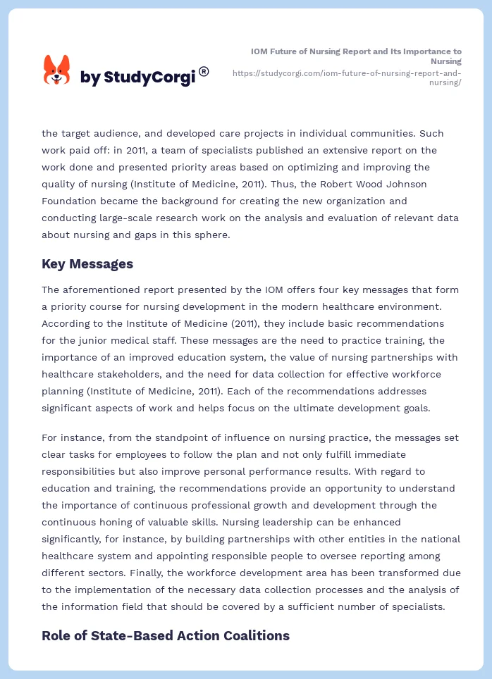 IOM Future of Nursing Report and Its Importance to Nursing. Page 2