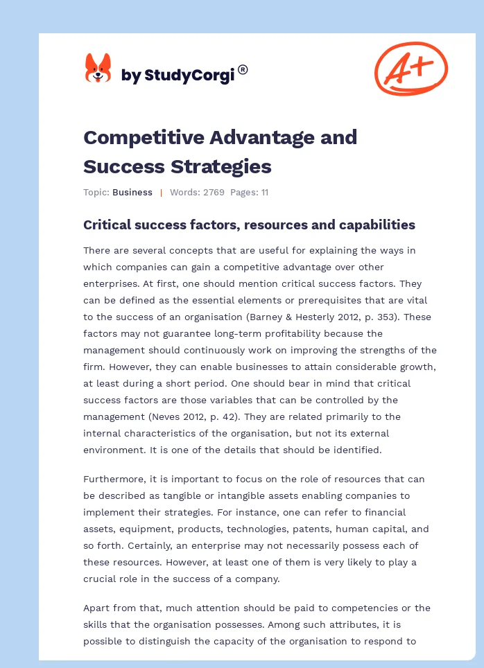 Competitive Advantage and Success Strategies. Page 1
