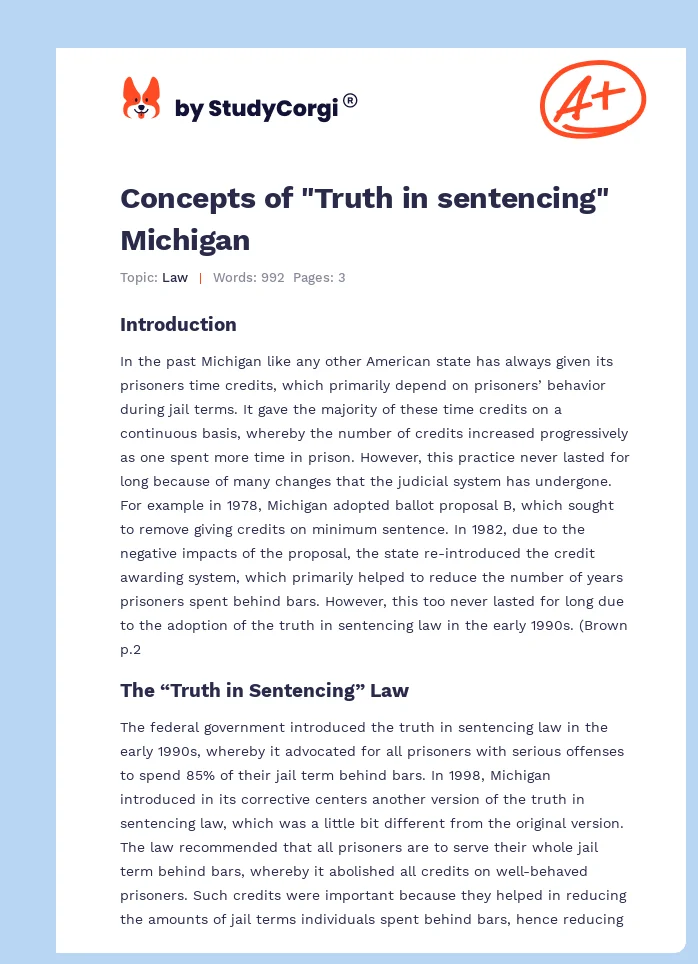 Concepts of "Truth in sentencing" Michigan. Page 1