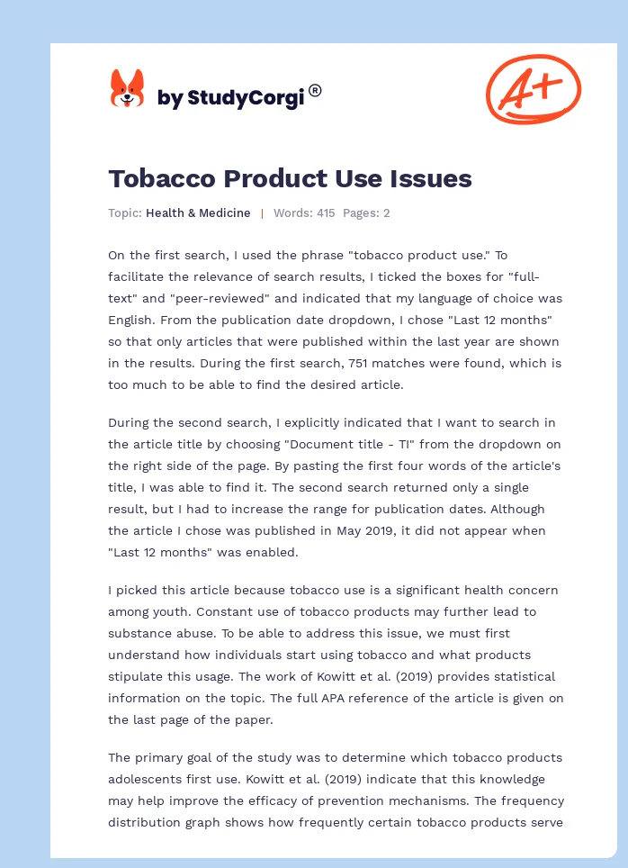 Tobacco Product Use Issues. Page 1